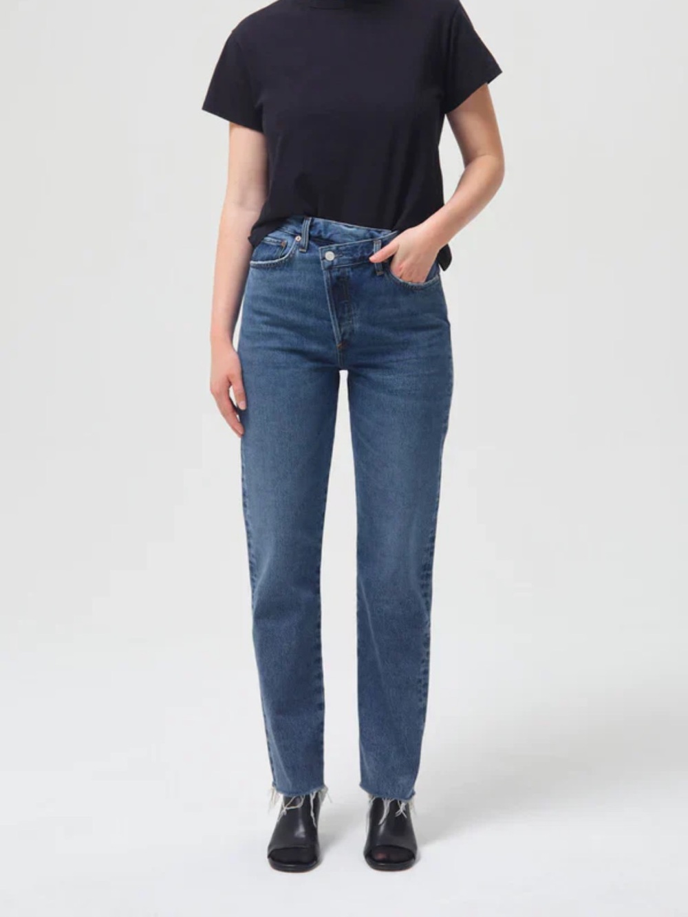 Agolde Dark Blue - CRISS CROSS STRAIGHT Jeans with Raw Hem button fly